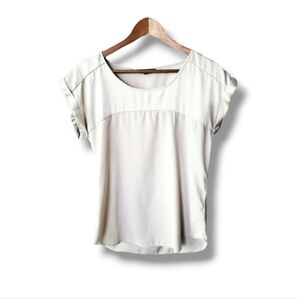 Express Diagonal Cap Sleeve Mixed Media Satiny Blouse | XS